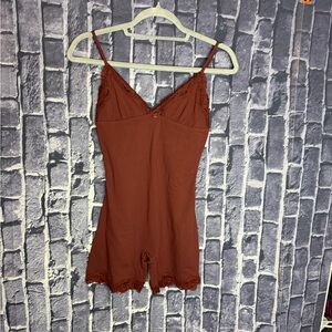 Skims Fits Everybody Lace Triangle Onesie (Oxblood)